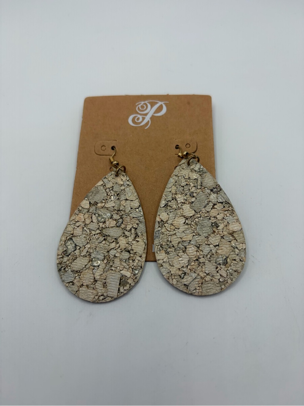 Teardrop Cork Statement Earrings - Champagne Beige & Black Acrylic Hoops 2 pair!